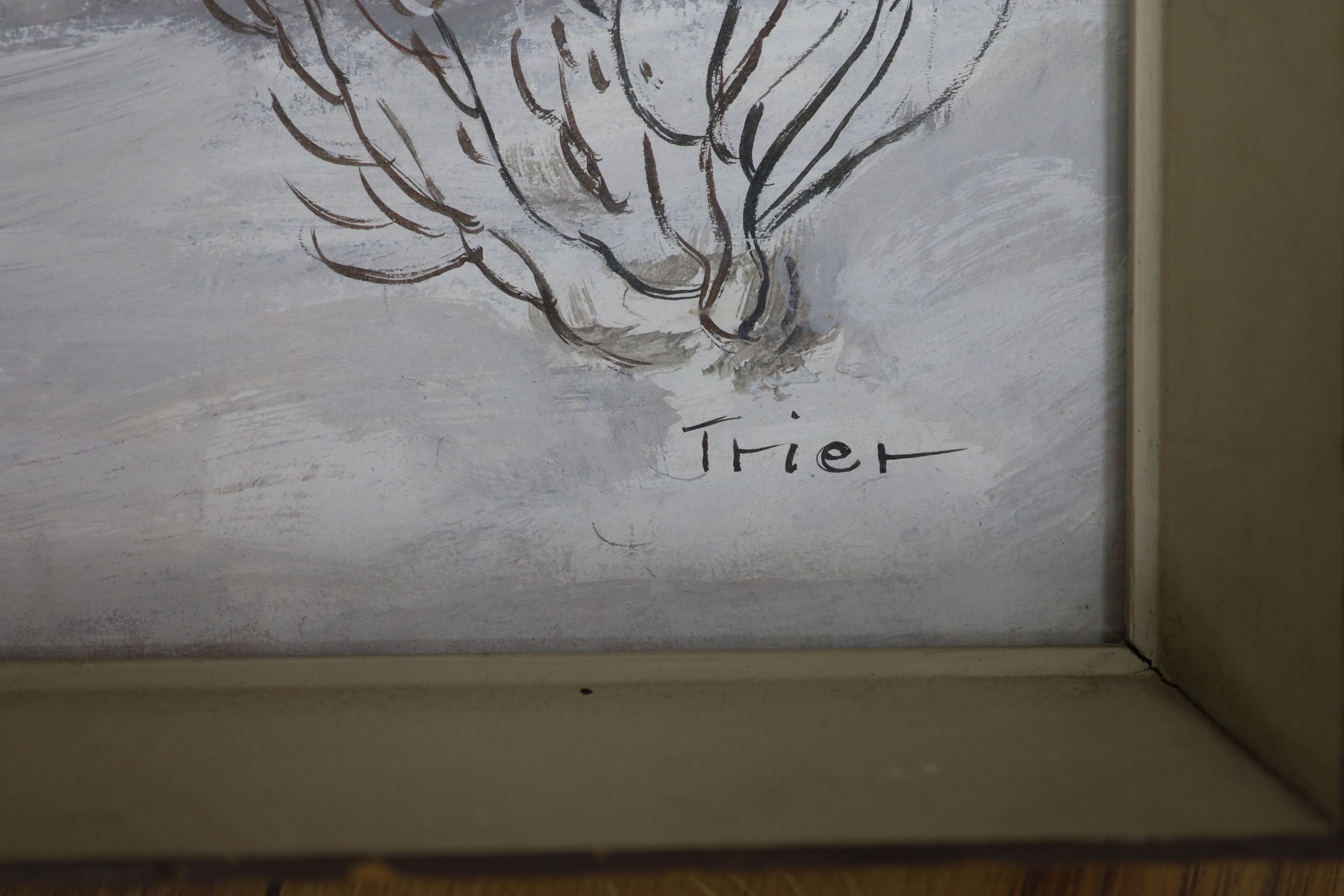 Walter Trier (1890-1951), gouache, Vagrants in winter, signed, 36 x 60cm